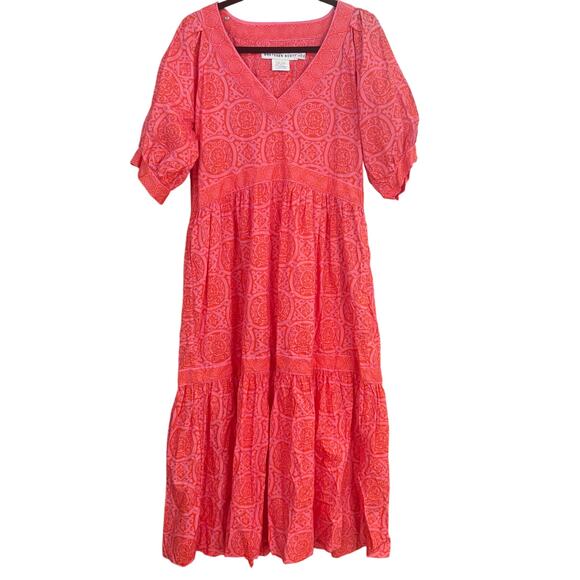 NWT Gretchen Scott Viviers Sultan's red pattern puff sleeve midi dress SIZE L - Picture 1 of 7